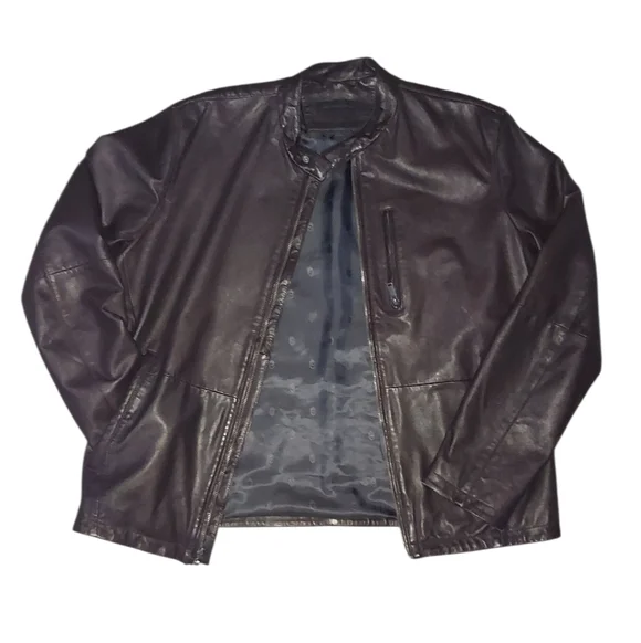 John Varvatos Lambskin | Leather Motorcycle | Ribbed Bomber Jacket | Cognac - Picture 7 of 10